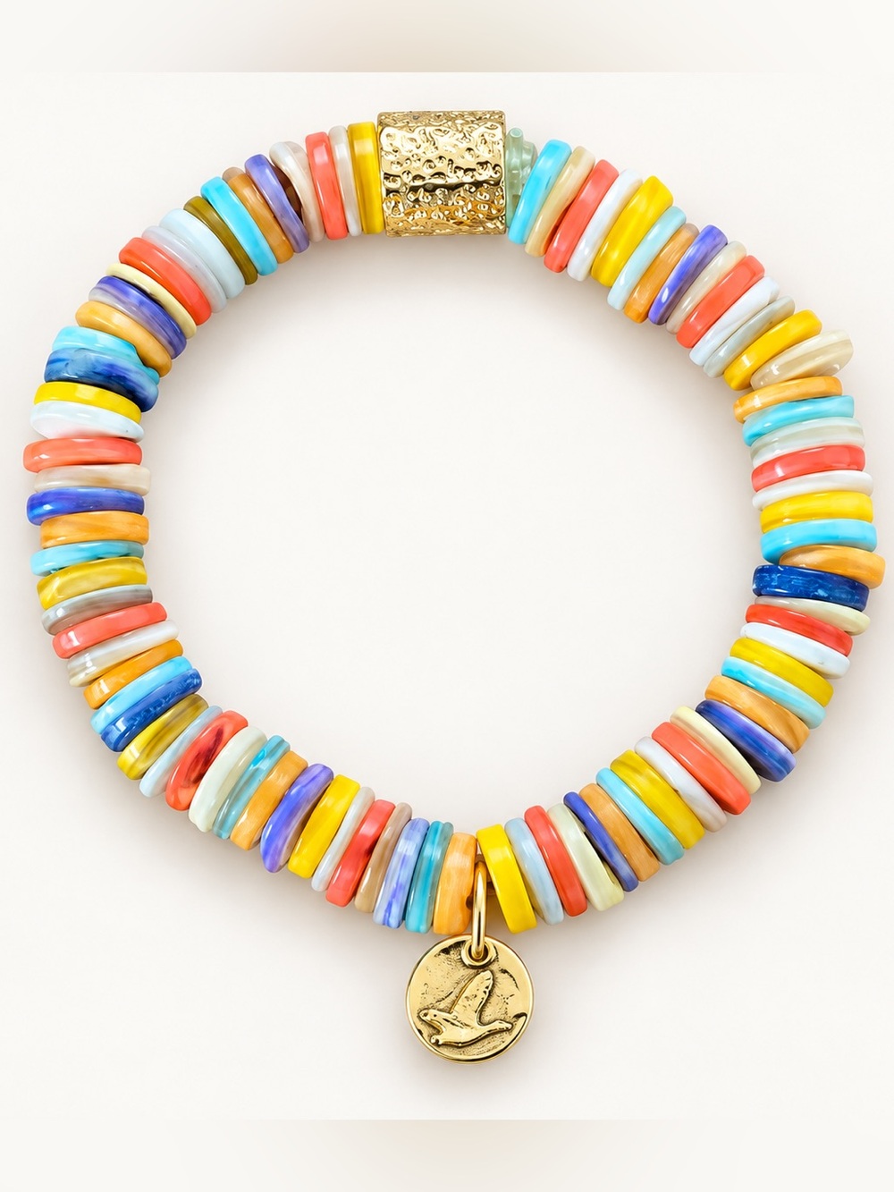 Beymen Multicolor Beaded Stretch Bracelet with Gold Tone Charm
